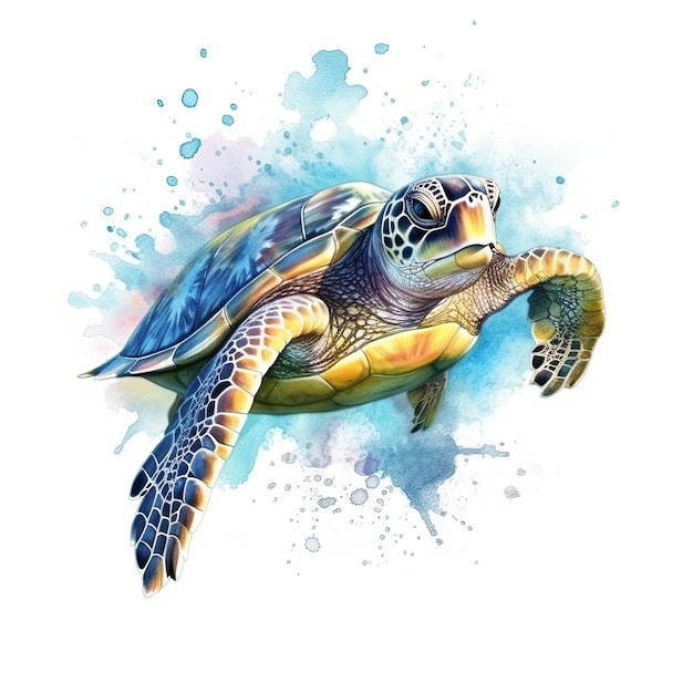 Un dessin à l'aquarelle d'une tortue de mer