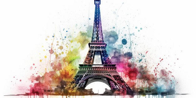 Photo dessin à l'aquarelle de la tour eiffel