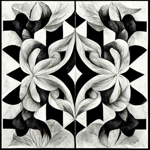 dessin arafé d'un dessin de fleur noir et blanc génératif ai