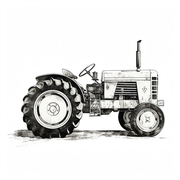 Photo dessin arafé d'un tracteur avec un guidage et une roue génératrice ai