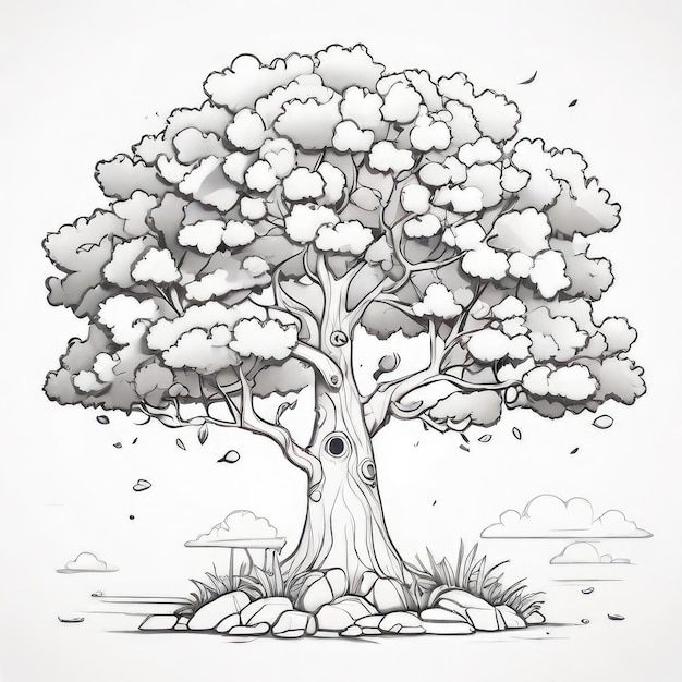 Photo un dessin d'un arbre avec un arbre au milieu