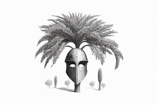 Dessin d'un arbre Butia capitata et de son masque présenté sur fond blanc