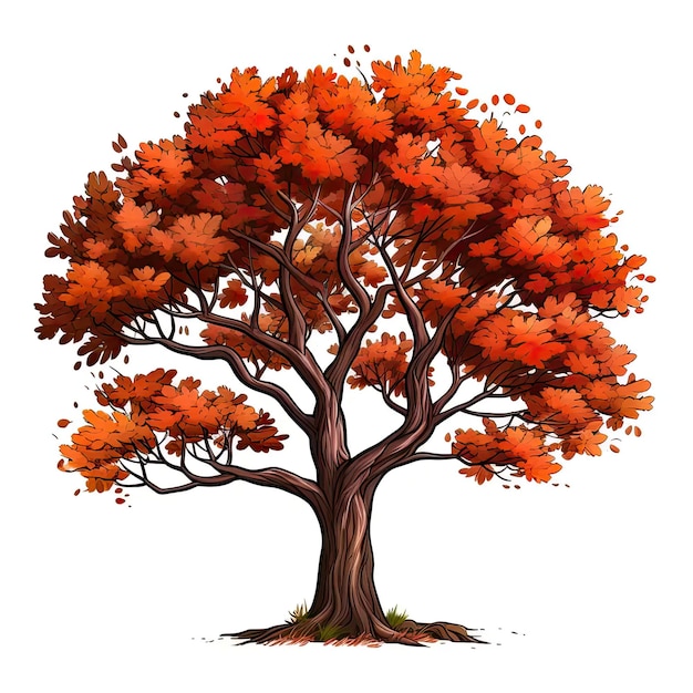 Un dessin d'un arbre avec des feuilles d'orange