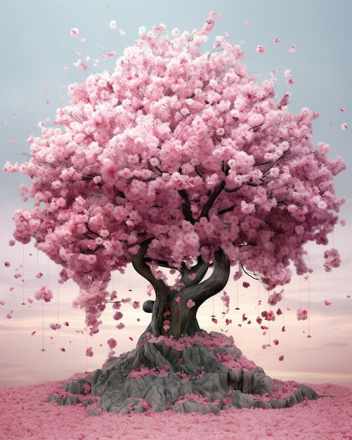 Photo dessin d'arbre à fleurs roses généré par l'ia