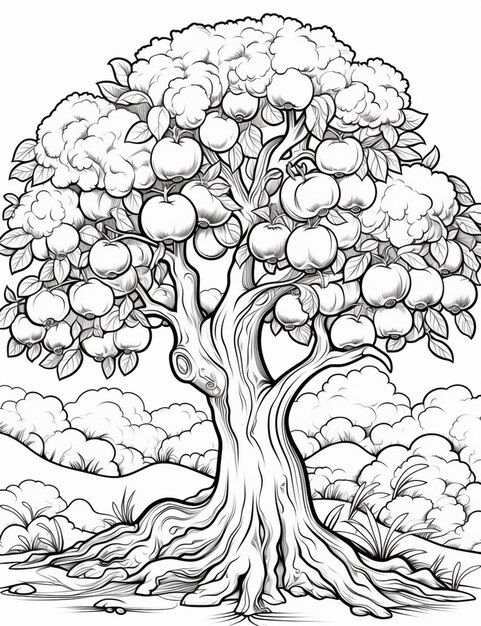 Photo un dessin d'un arbre avec des fruits dessus