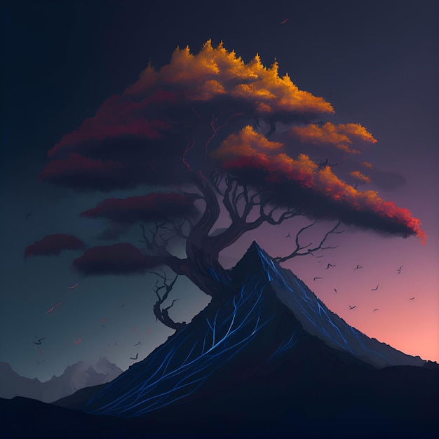 Un dessin d'un arbre avec le mot nuage dessus