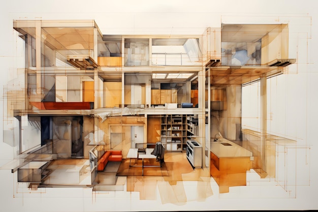 Dessin architectural d'un appartement moderne Projet architectural généré