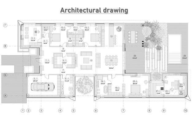 Dessin d'architecture. Architecture moderne. Plan de la maison. arrière-plan architectural