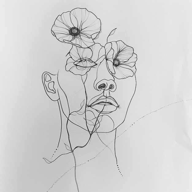 Photo dessin arrafé d'une femme avec des fleurs dans les cheveux