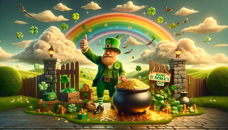 Photo dessin d'arrière-plan du jour de saint-patrick avec un leprechaun joyeux