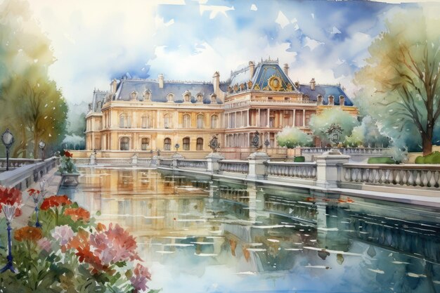 Dessin d'art du Palais de Versailles à Paris France