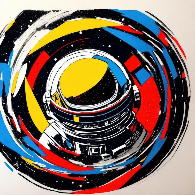 Un dessin d'un astronaute avec un cercle noir au centre.