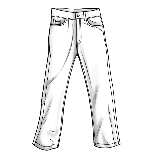 Dessin au crayon brillant d'un pantalon de jean adulte sur un fond blanc