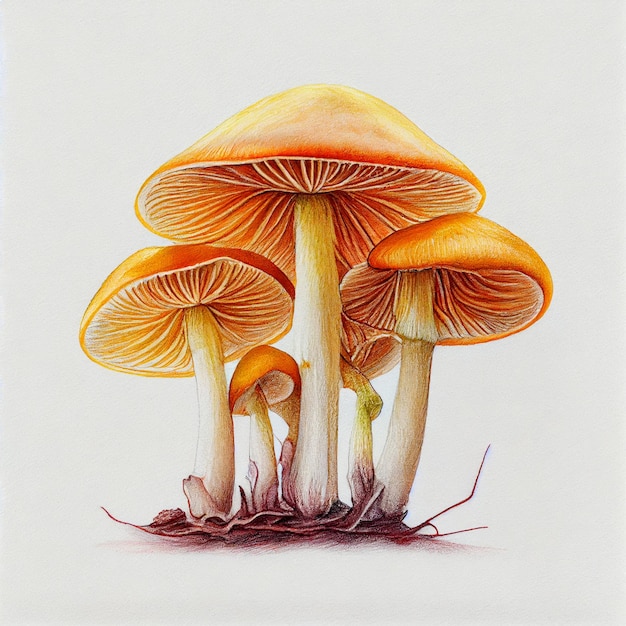 Dessin au crayon de couleur champignon isolé sur fond blanc