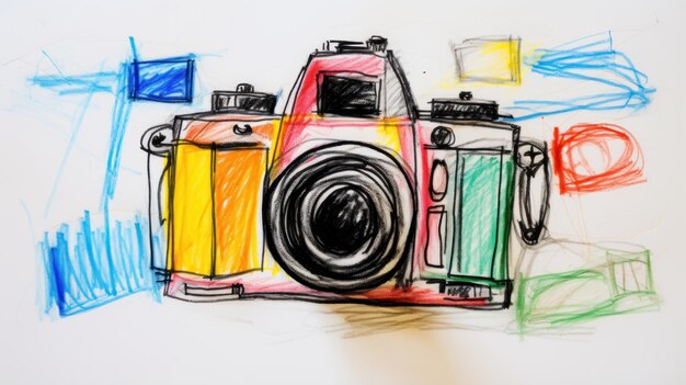 Dessin au crayon créatif d'un tout-petit d'un appareil photo d'un photographe généré par l'IA