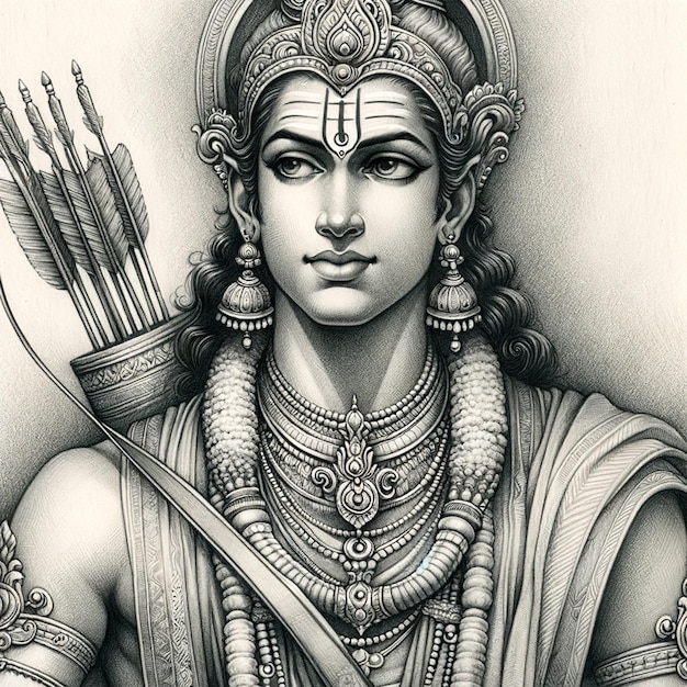 Dessin au crayon du dieu hindou Rama Style abstrait Style minimaliste Style impressionniste