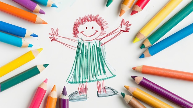 Photo dessin au crayon d'un enfant art de ligne simple d'un aventurier préféré ai générative