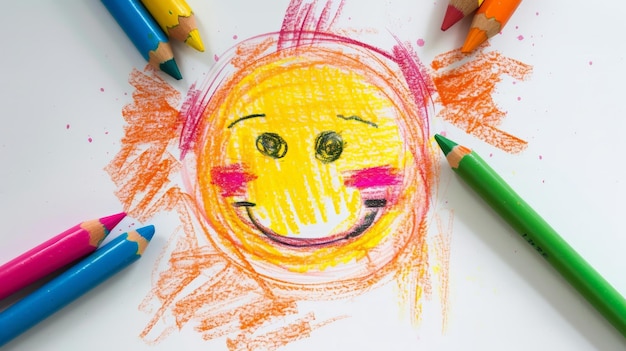 Dessin au crayon d'un enfant interagissant avec des emojis dans la vie réelle AI générative