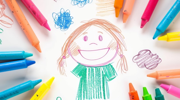 Dessin au crayon d'un enfant interagissant avec des emojis dans la vie réelle AI générative