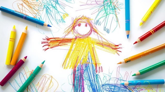 Photo dessin au crayon d'une illusion magique de childs sur un fond blanc ai générative