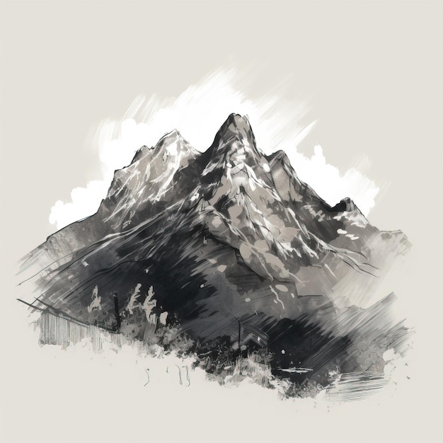 Dessin au crayon de montagnes simple illustration de l'ai généré Dessin au crayon de montagnes simple