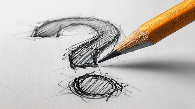 Dessin au crayon d'un point d'interrogation sur fond blanc