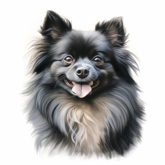 Dessin au fusain réaliste d'un portrait de chien de Poméranie