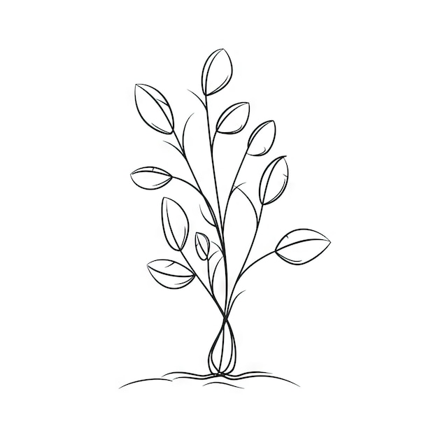 Dessin au trait continu d'une plante en croissance avec un style linéaire simple