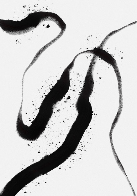 Dessin au trait d'encre minimaliste noir et blanc peint à la main Lignes esthétiques Art abstrait moderne BW