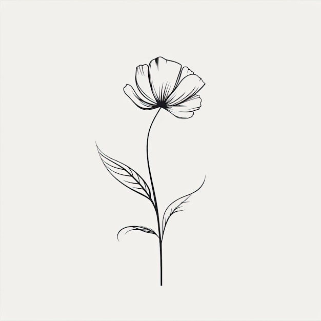Dessin au trait fleur minimaliste sur fond blanc généré par AI