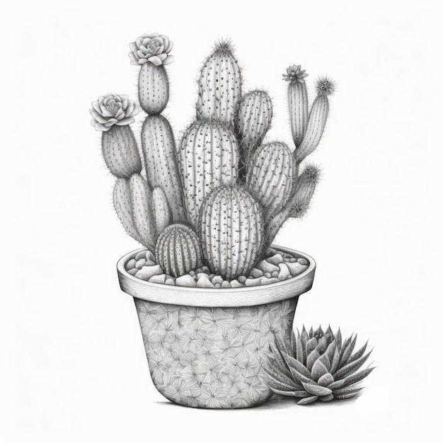 Photo dessin au trait de fond blanc de cactus fabriqué par aiartificial