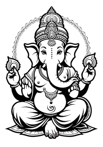 dessin au trait ganesha de style dessin animé