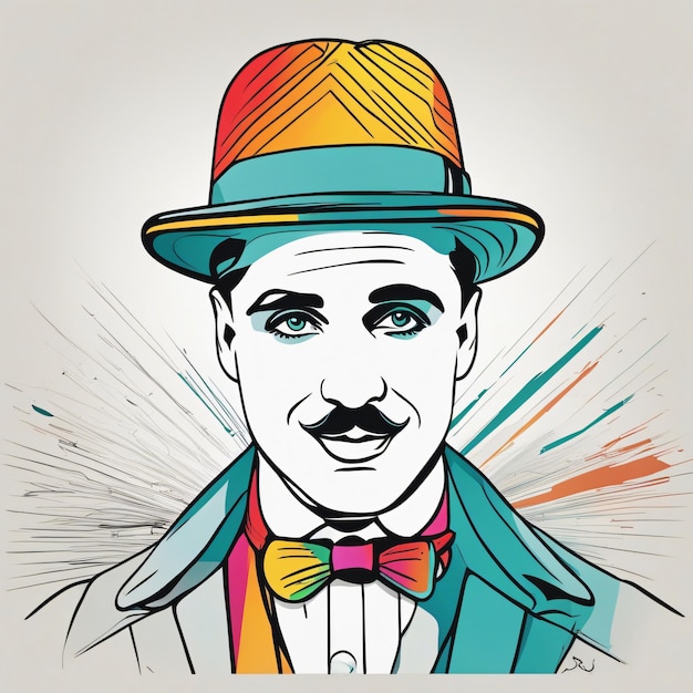 Photo dessin au trait numérique de charlie chaplin