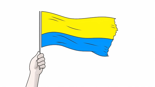 Un dessin au trait d'une personne tenant un drapeau Drapeau de l'Ukraine