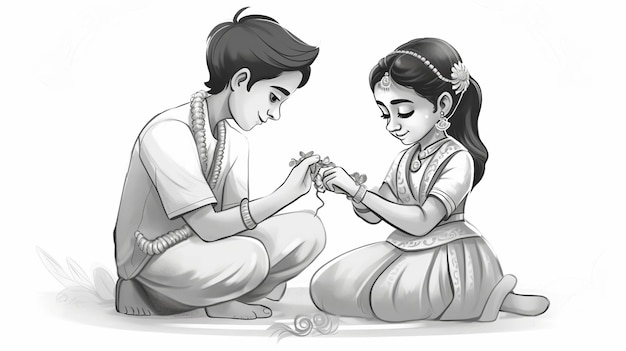 Dessin au trait Singal Raksha Bandhan Sister est en train de lier Generative ai