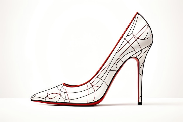 Dessin au trait stiletto chaussures rouge stiletto sur fond blanc