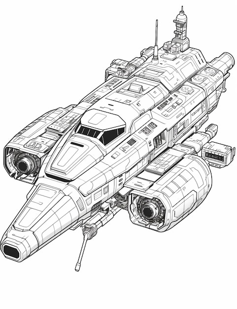 un dessin d'un avion de chasse Star Wars avec une tourelle générative ai