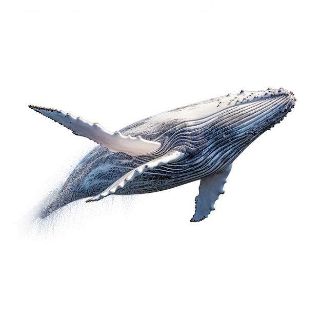Un dessin d'une baleine bleue et blanche