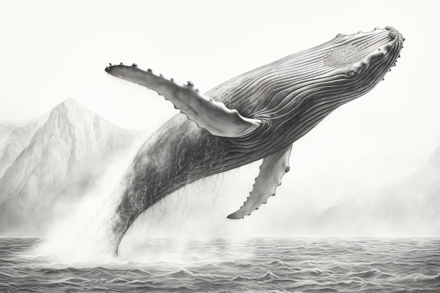 Dessin de baleine Dessin au crayon de baleine vintage Generative Ai