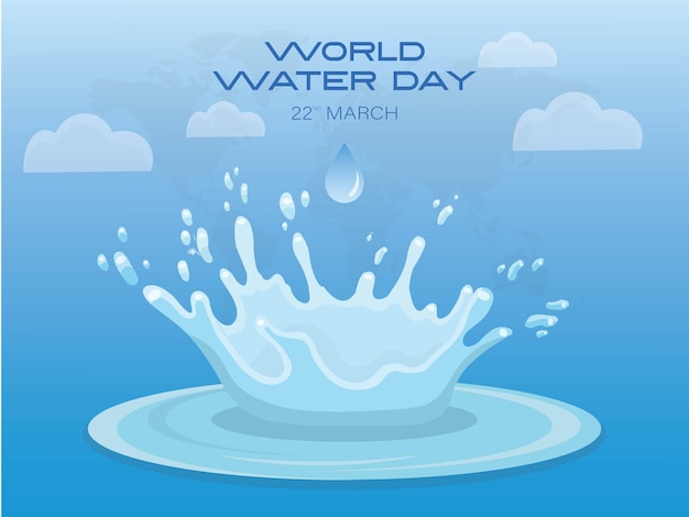 Dessin de bannière de la Journée mondiale de l'eau avec une feuille d'eau carte du monde goutte d'eau avec illustration vectorielle