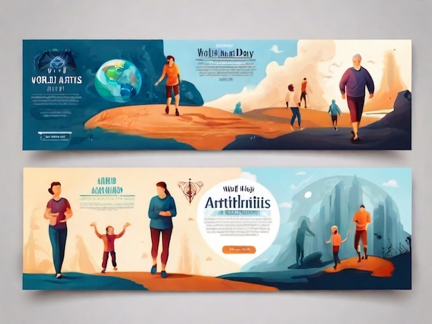 Dessin de bannière vectorielle de la Journée mondiale de l'arthrite avec des formes géométriques et des couleurs vives sur un fond horizontal Poste moderne et minimal de la Joyeuse Journée internationale de l'arthritis