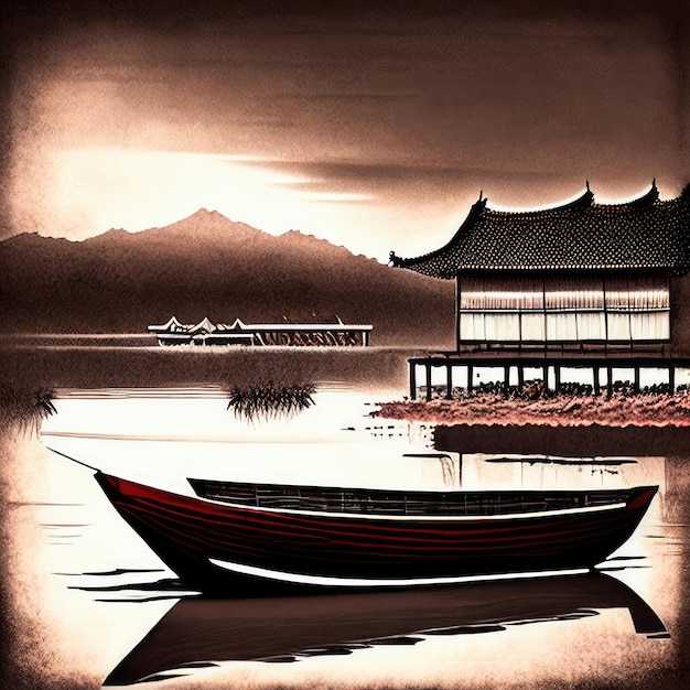 dessin de bateau de style asiatique