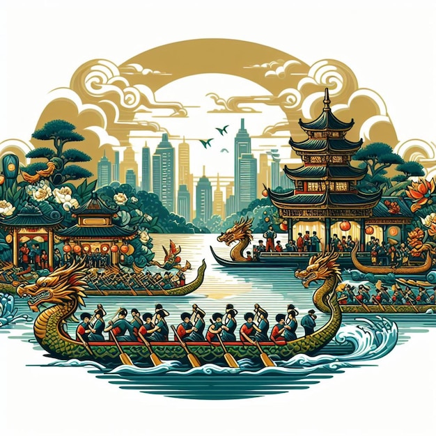 un dessin de bateaux avec des caractères asiatiques