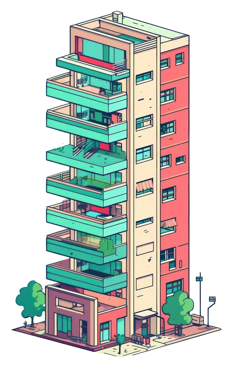 Photo le dessin d'un bâtiment d'architecture haute de logement social de png