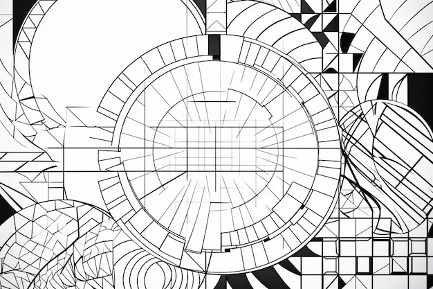 Un dessin d'un bâtiment avec une grille de cercles et les mots "le mot" dessus '