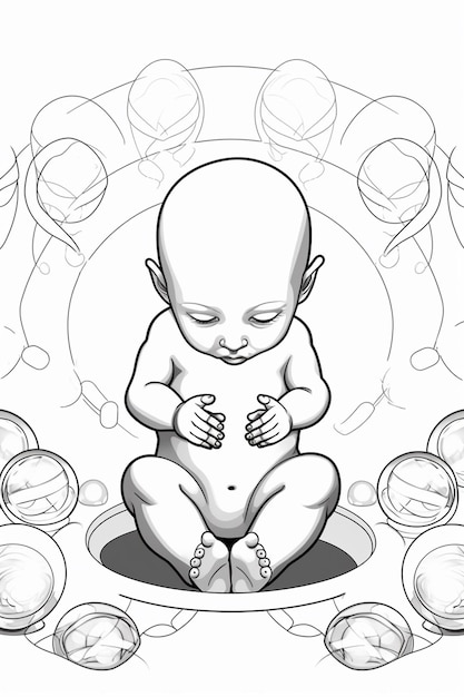 Photo un dessin d'un bébé assis dans un cercle de bulles générative ai
