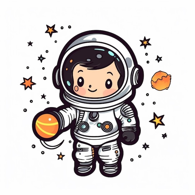 un dessin d'un bébé dans une combinaison spatiale avec une orange dessus