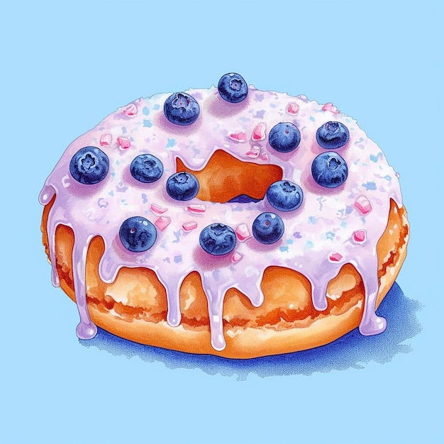 Un dessin d'un beignet avec des bleuets dessus