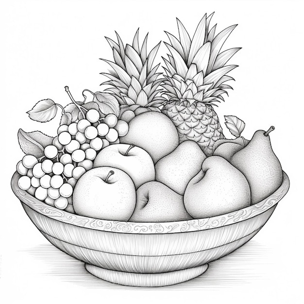 un dessin d'un bol de fruits avec des ananas ai génératif