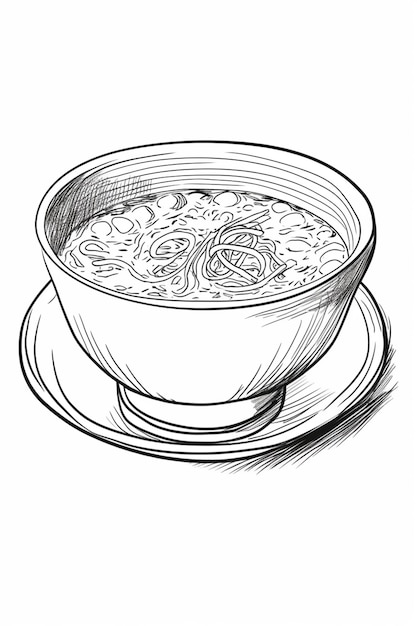 Photo un dessin d'un bol de soupe sur une plaque générative ai